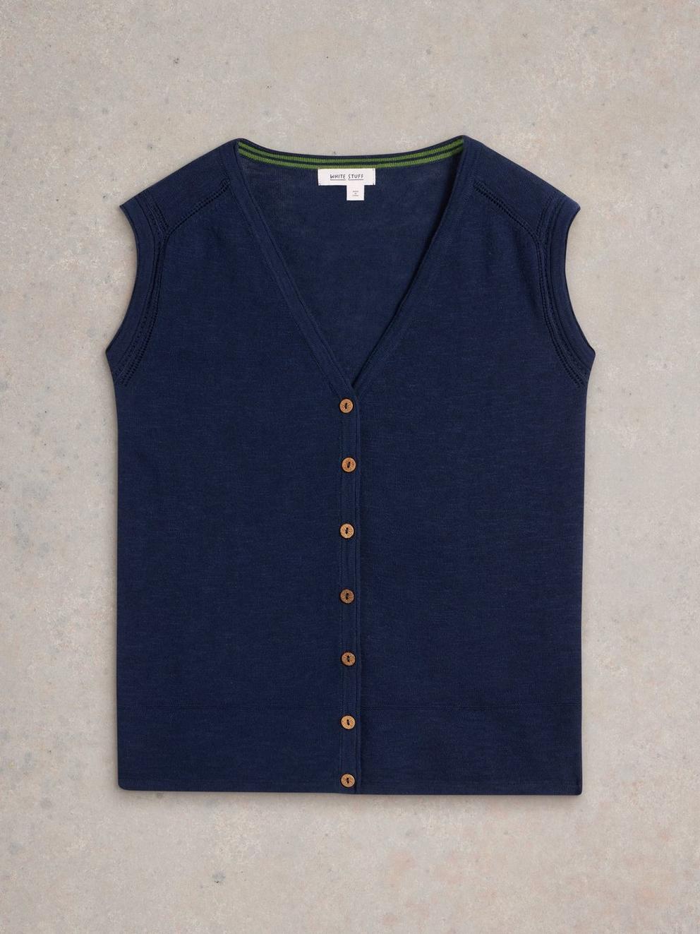 NARIA LINEN BLEND TANK in DARK NAVY - FLAT FRONT