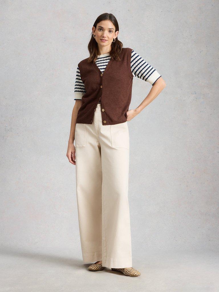 NOVA LINEN BLEND TANK in DK BROWN - MODEL FRONT