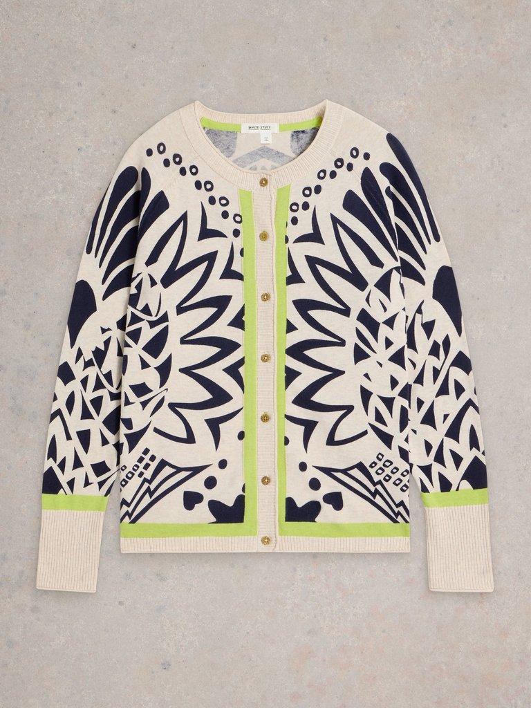 LULU PRINTED CREW NECK CARDI in IVORY PR - FLAT FRONT