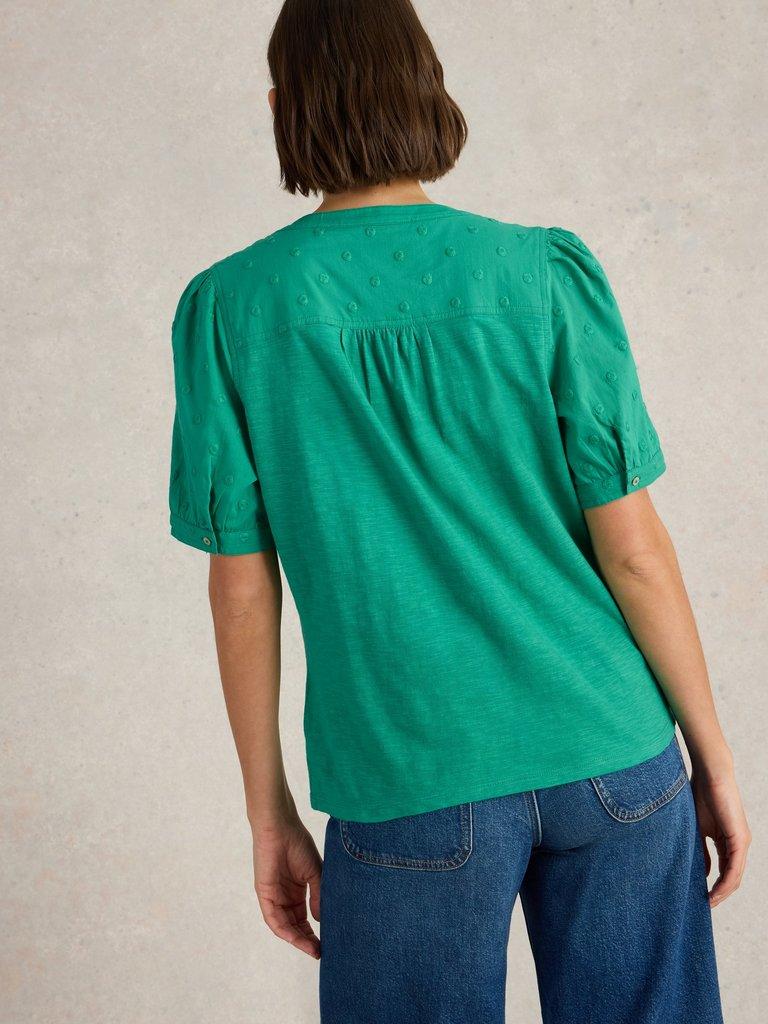 ELLIE BRODERIE TOP in BRT GREEN - MODEL BACK