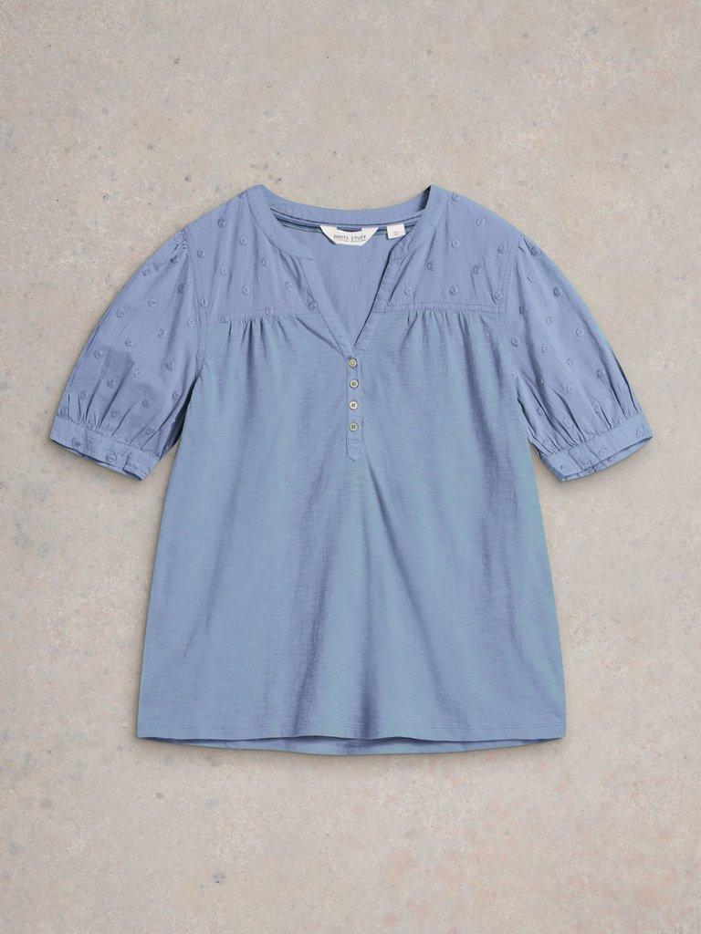 ELLIE BRODERIE TOP in MID BLUE - FLAT FRONT