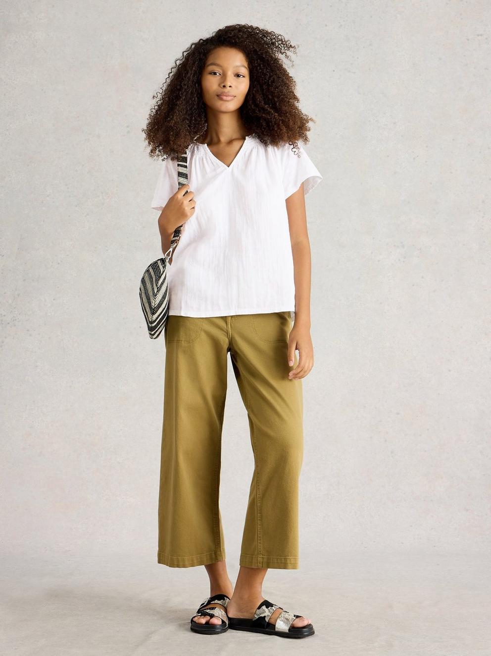 LUELLA NOTCH NECK TOP in BRIL WHITE - MODEL FRONT