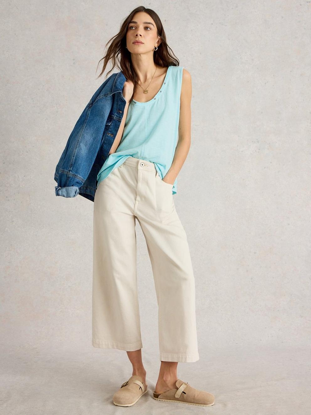 AVA VEST in LGT BLUE - MODEL FRONT