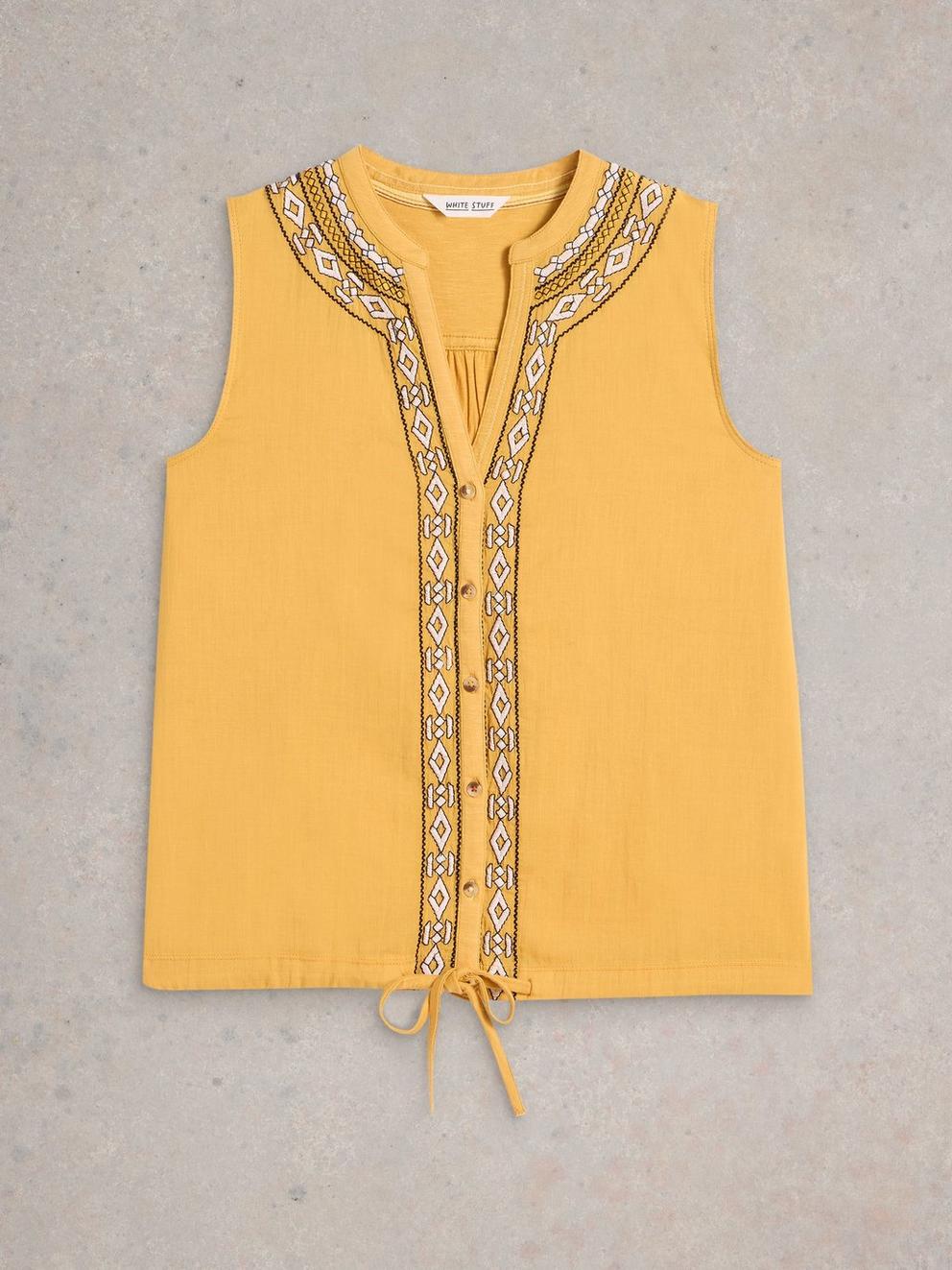 TULIP MIX SLEEVELESS SHIRT in MID YELLOW - FLAT FRONT