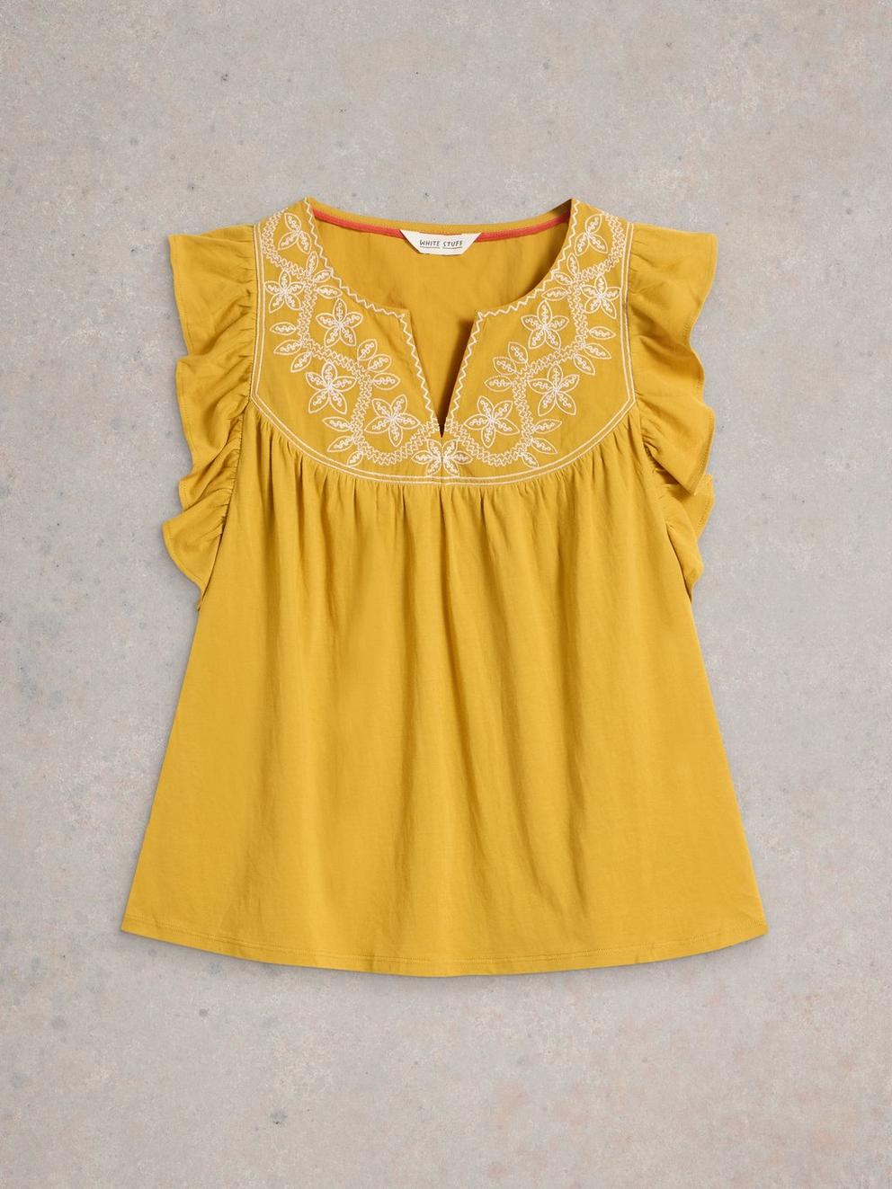 CALLIE FRILL TOP in MID YELLOW - FLAT FRONT