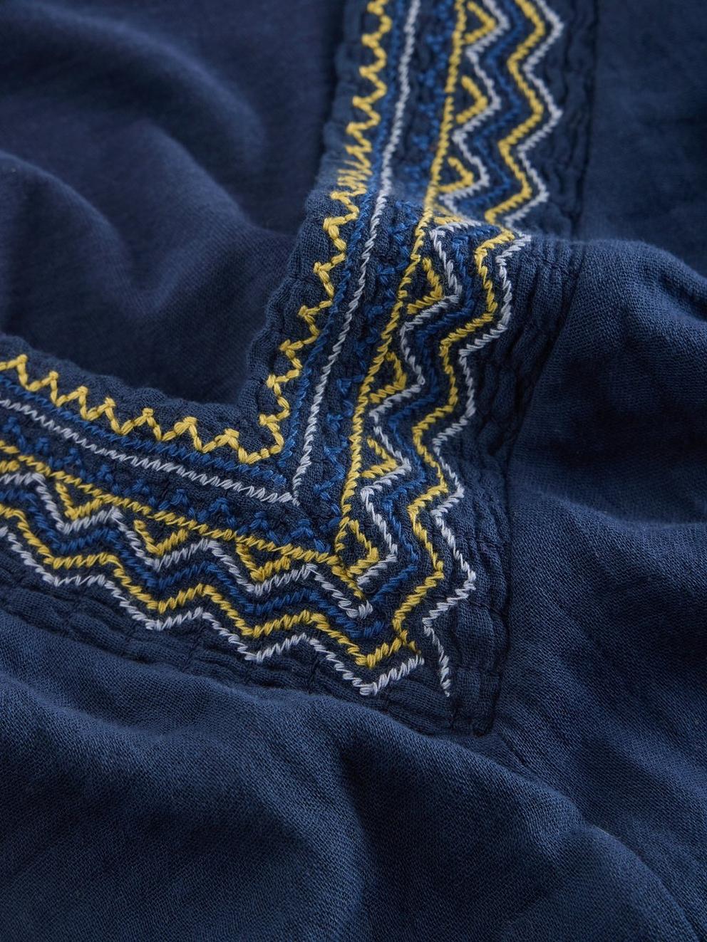 LUCIE EMBROIDERED TOP in NAVY MULTI - FLAT DETAIL