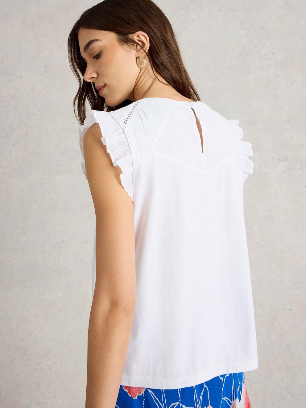 PAIGE FRILL MIX TOP in BRIL WHITE - MODEL BACK