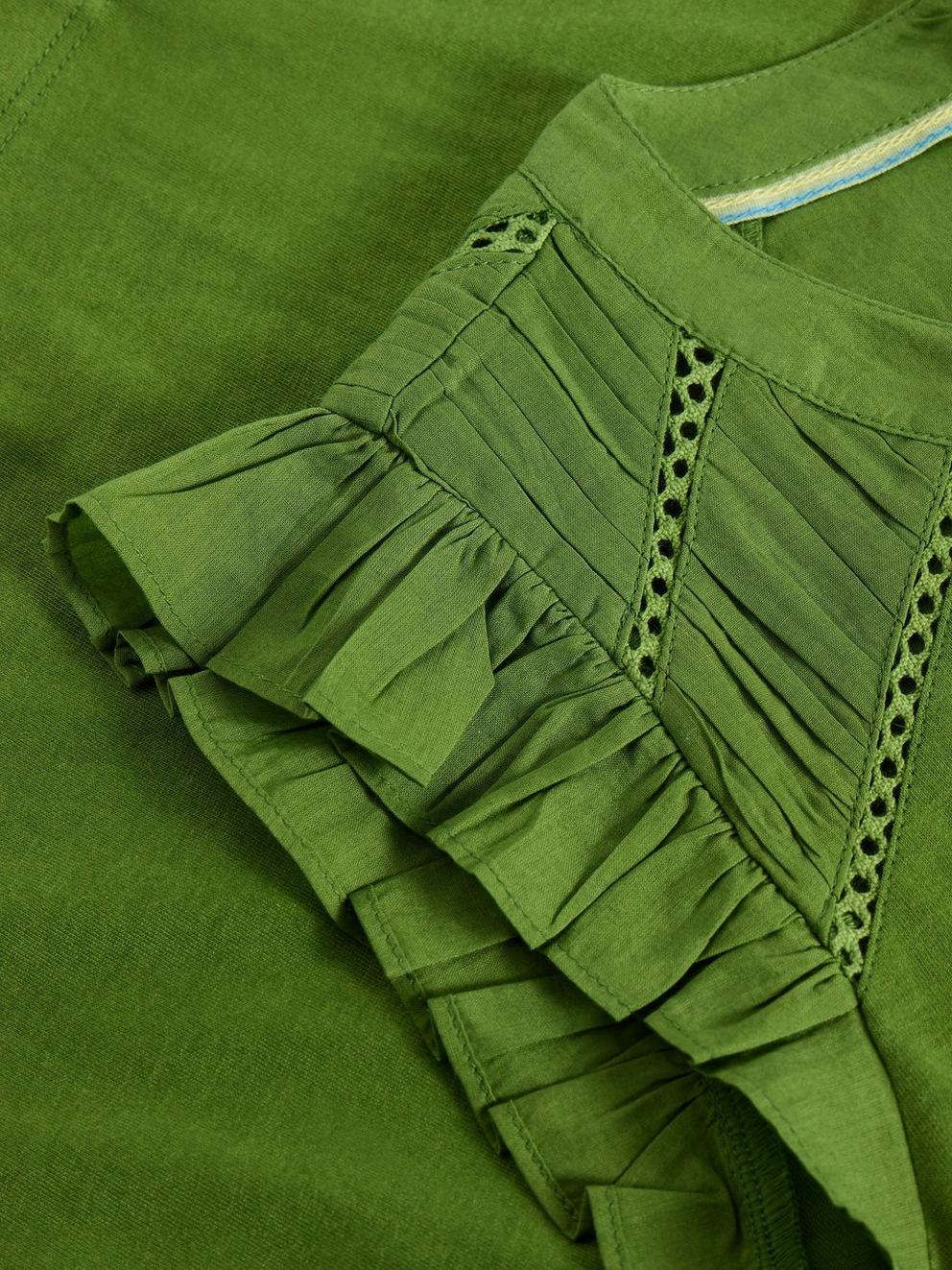 PAIGE FRILL MIX TOP in BRT GREEN - FLAT DETAIL
