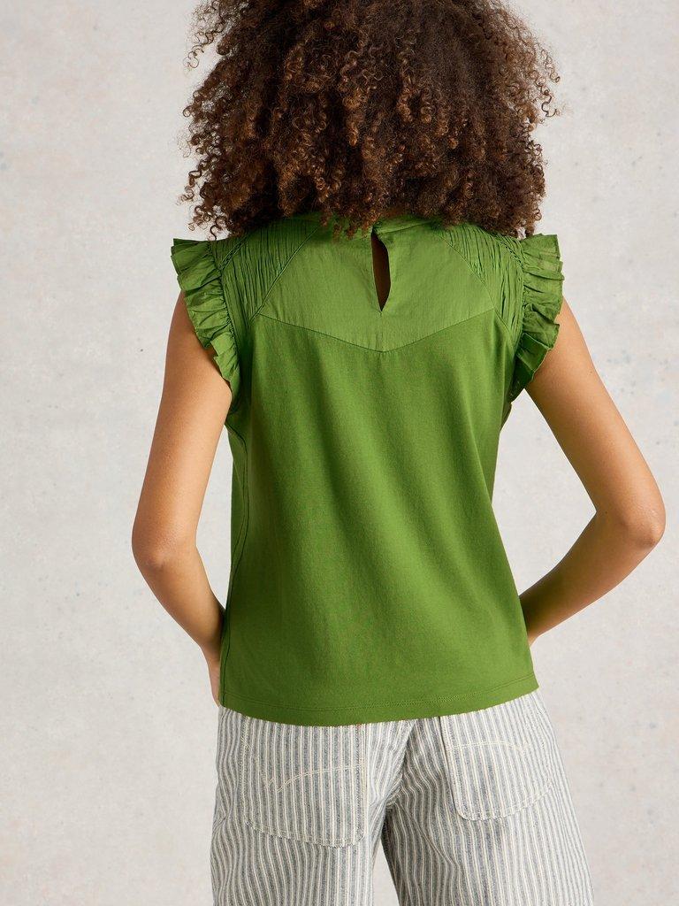 PAIGE FRILL MIX TOP in BRT GREEN - MODEL BACK