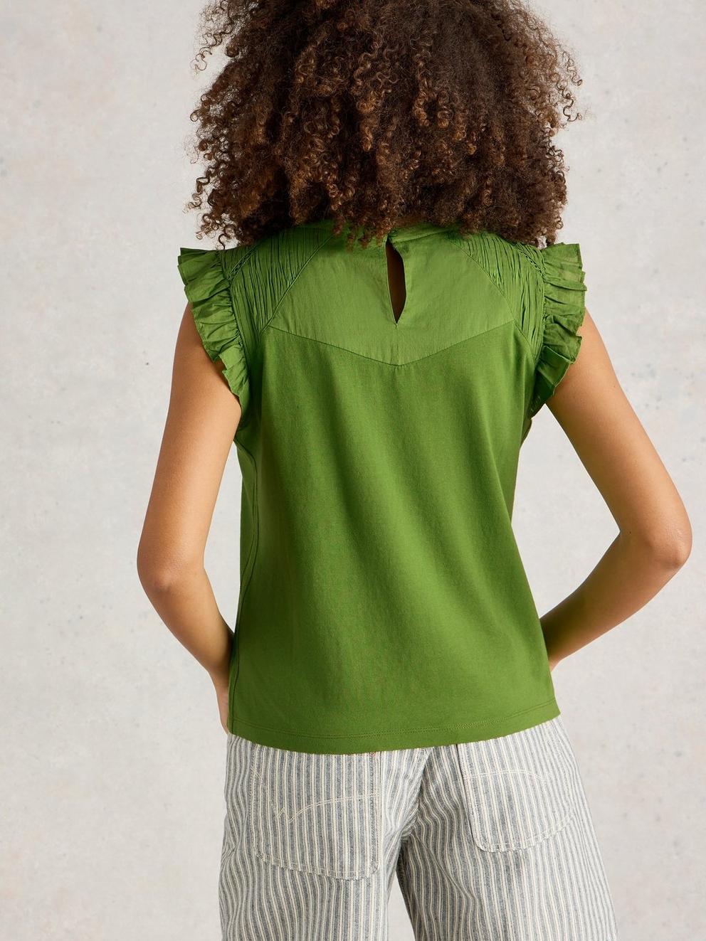 PAIGE FRILL MIX TOP in BRT GREEN - MODEL BACK