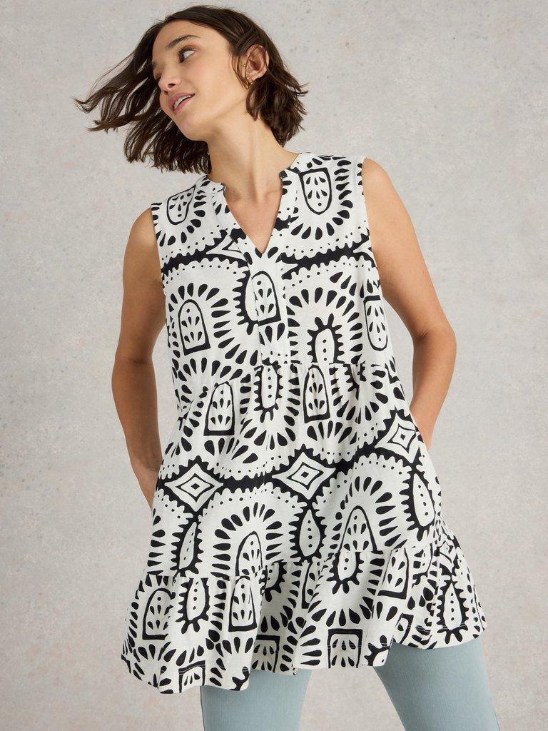 MACIE SLEEVELESS NOTCH NECK TUNIC in IVORY PR - LIFESTYLE