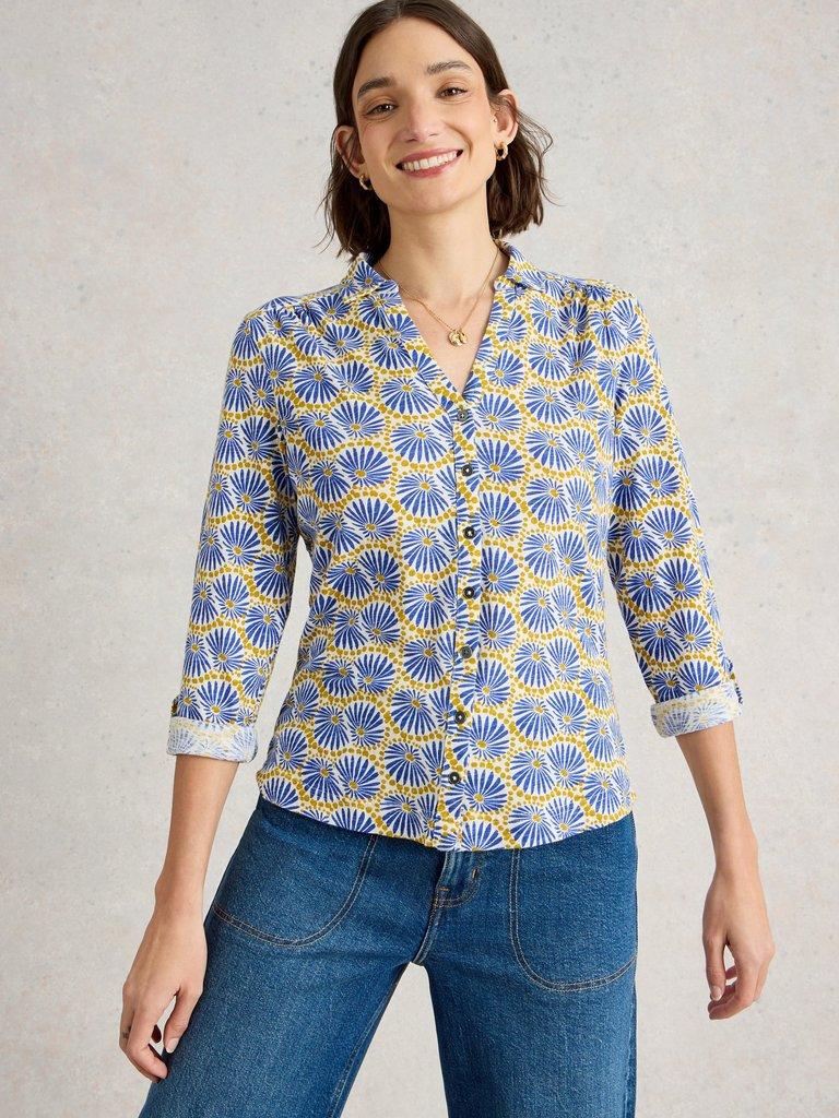 ANNIE JERSEY MID SLEEVE SHIRT in WHITE PR - MODEL DETAIL