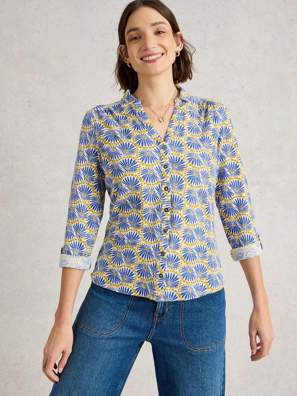 ANNIE JERSEY MID SLEEVE SHIRT in WHITE PR - MODEL DETAIL