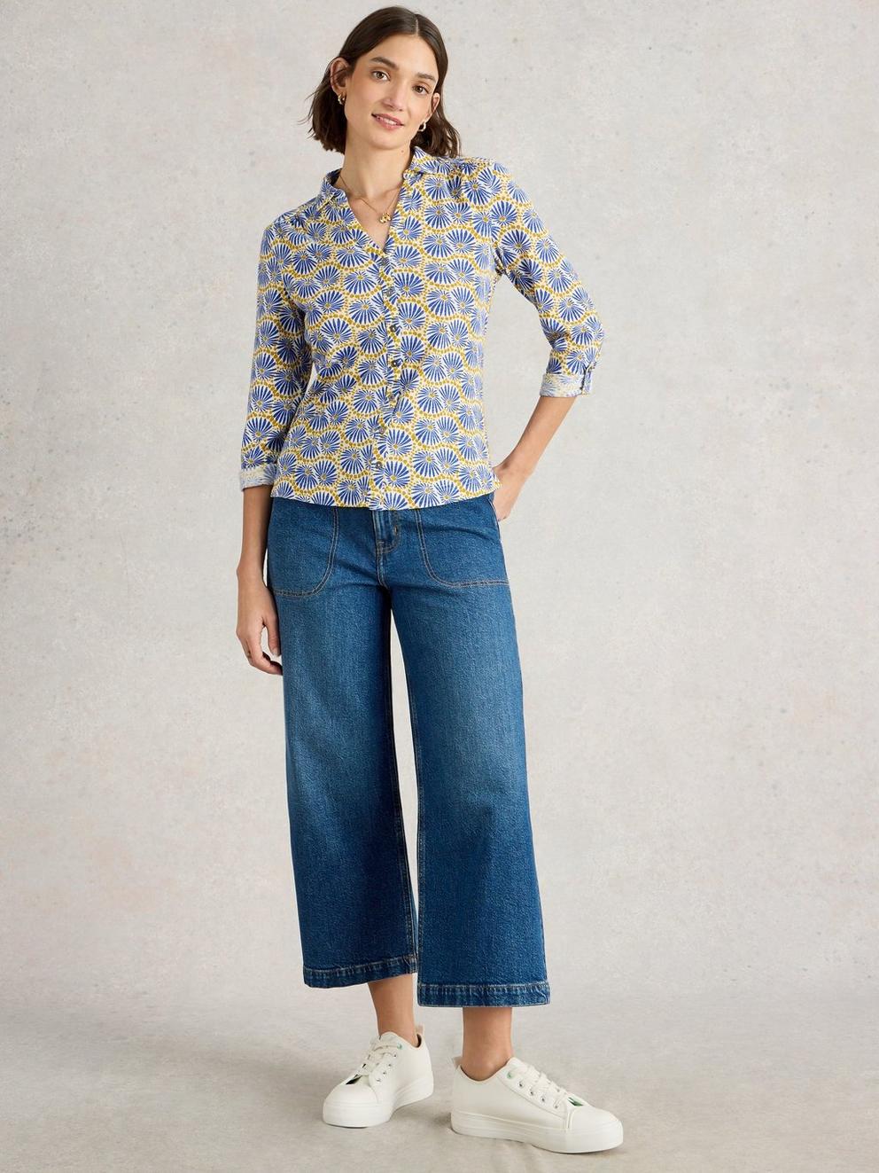 ANNIE JERSEY MID SLEEVE SHIRT in WHITE PR - MODEL FRONT