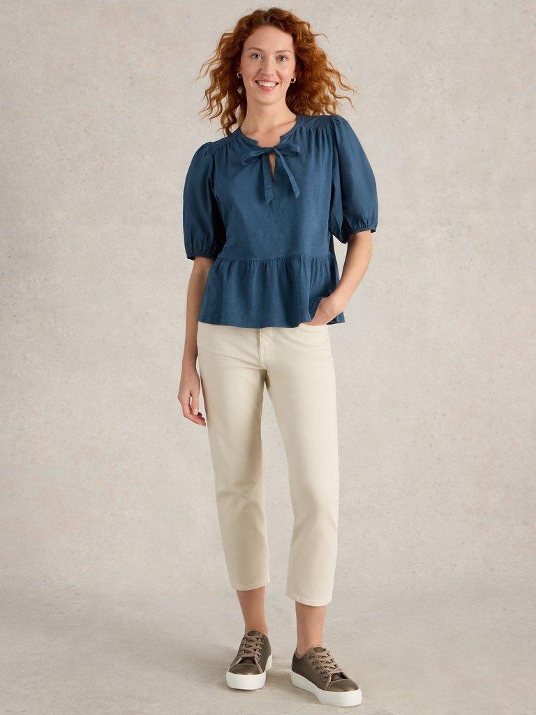 GINA TIE TOP in FR NAVY - MODEL FRONT