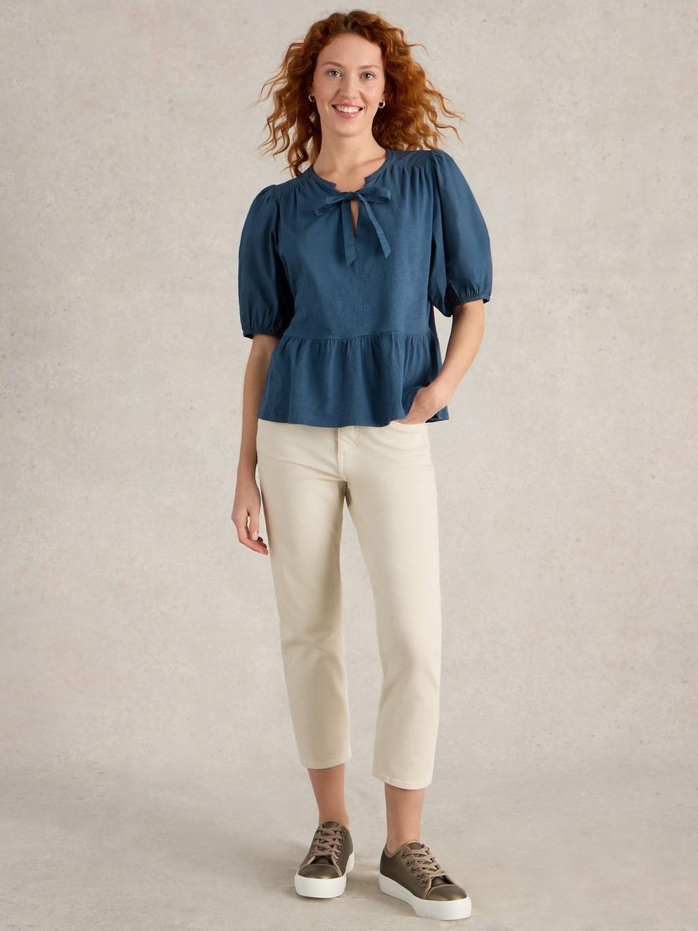 GINA TIE TOP in FR NAVY - MODEL FRONT
