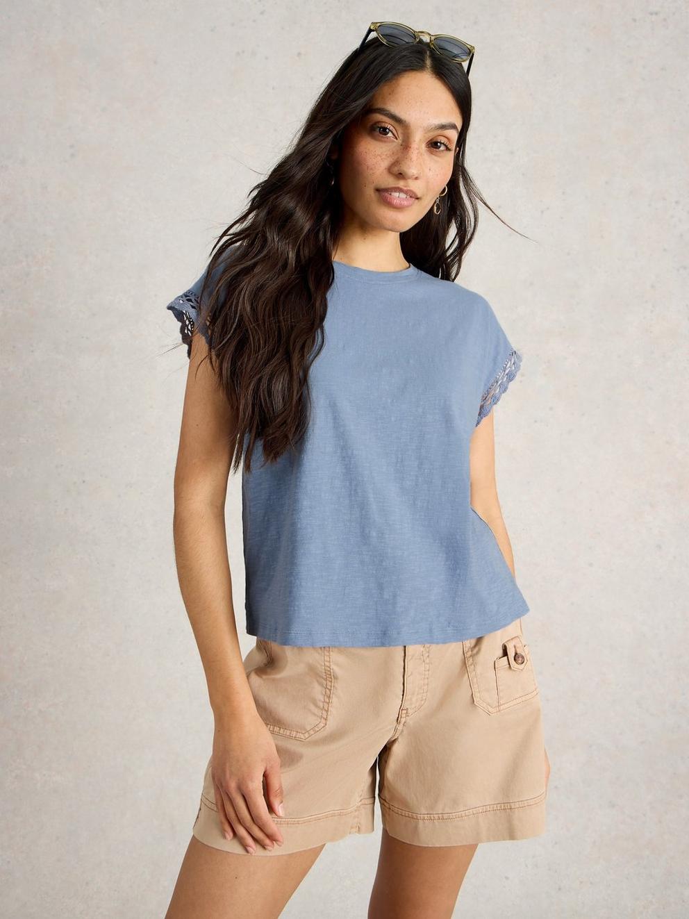 CLAUDIA TRIM TEE in MID BLUE - LIFESTYLE