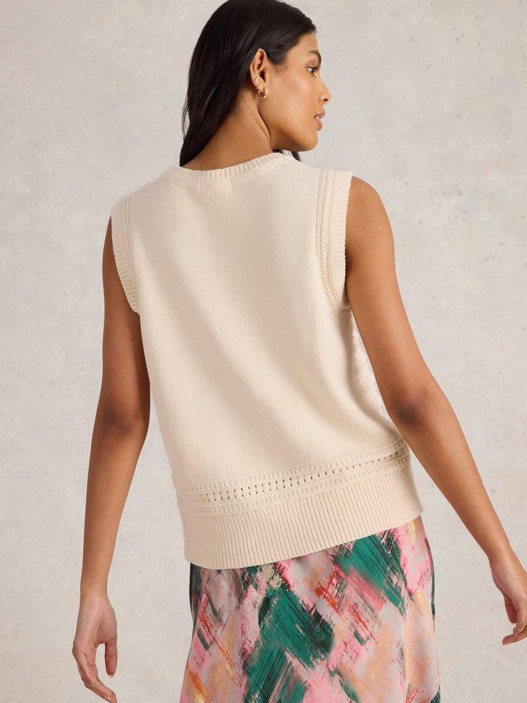 STITCHY COTTON TANK in PALE IVORY - MODEL BACK