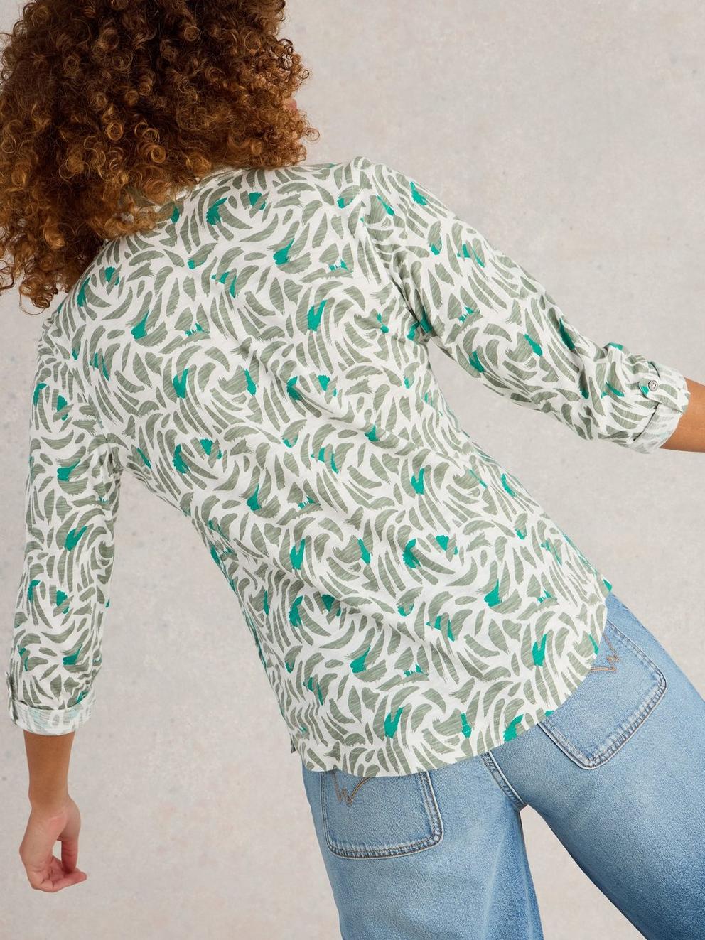 ANNIE LONG SLEEVE JERSEY SHIRT in GREEN MLT - MODEL BACK
