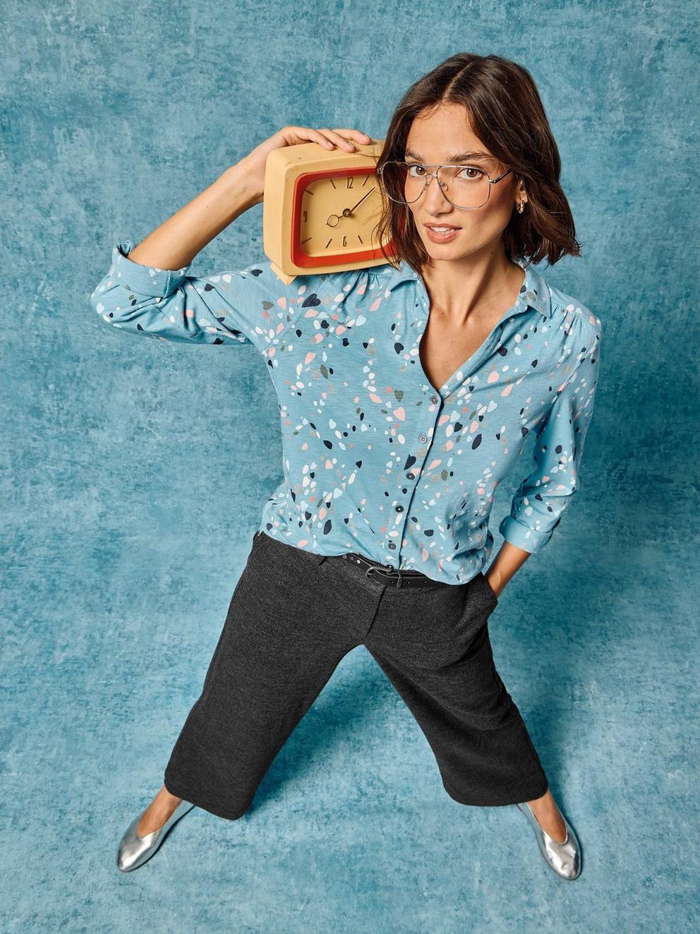 ANNIE LONG SLEEVE JERSEY SHIRT in TEAL PR - MIXED