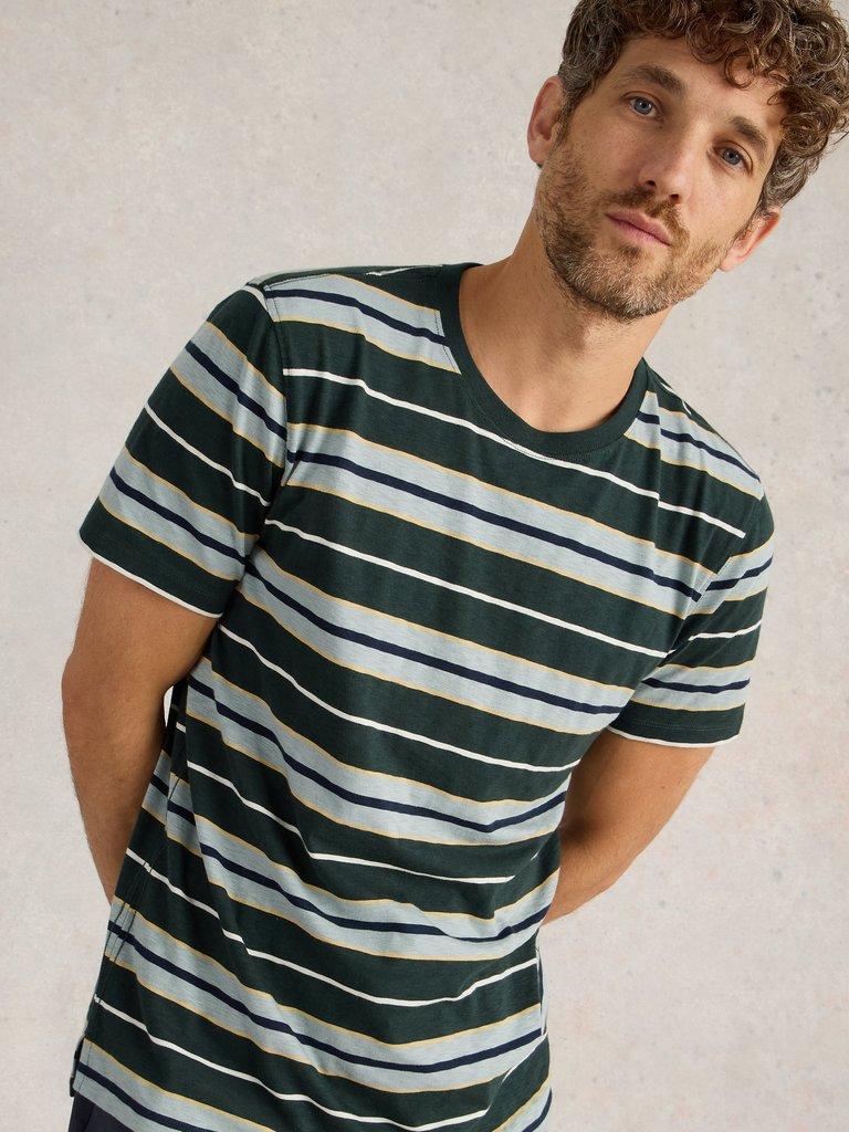 Abersoch Stripe Tee in NAVY MULTI - MODEL DETAIL