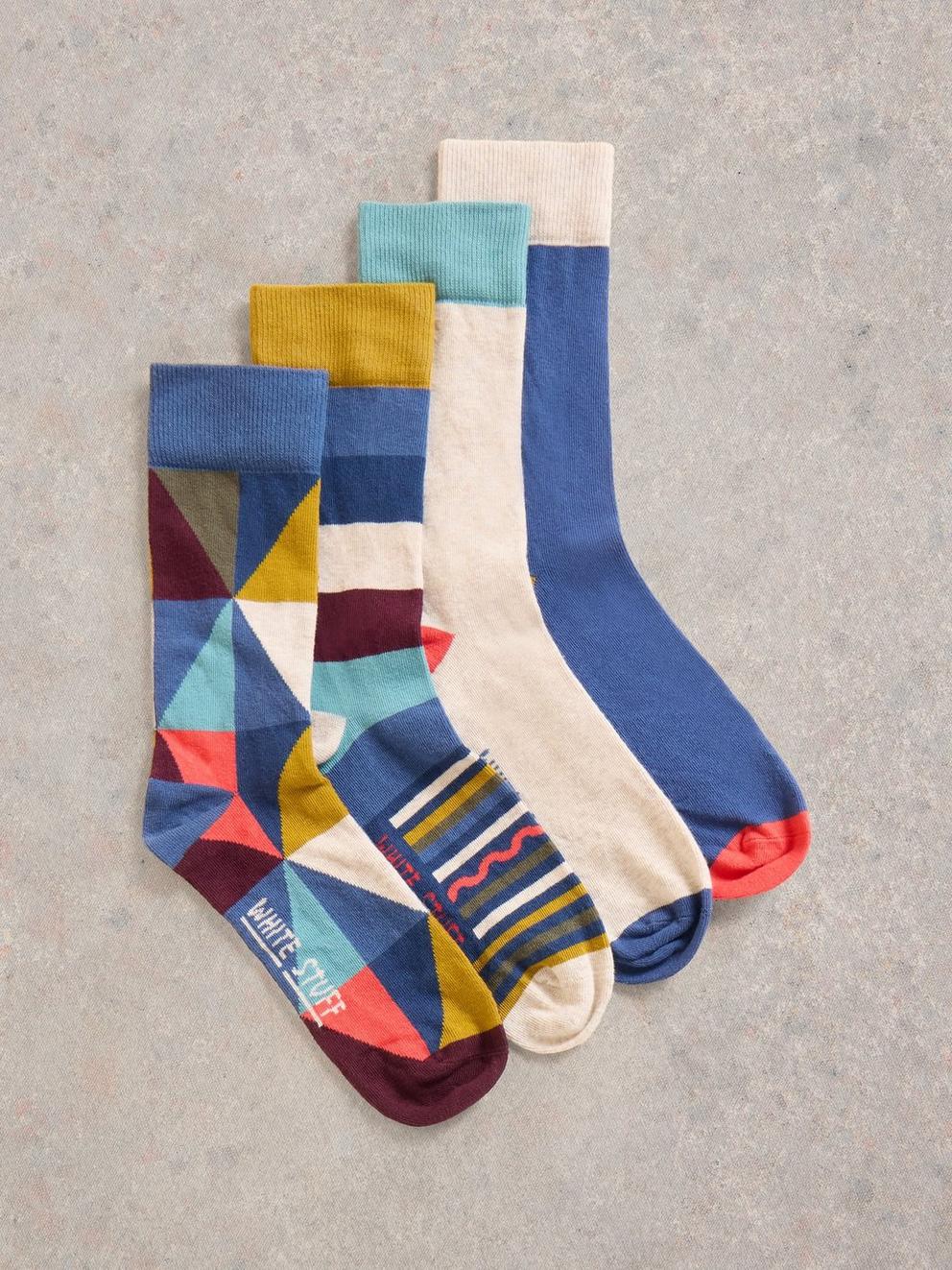 4PK Geo Stripe Ankle Socks in NAT MLT - FLAT FRONT