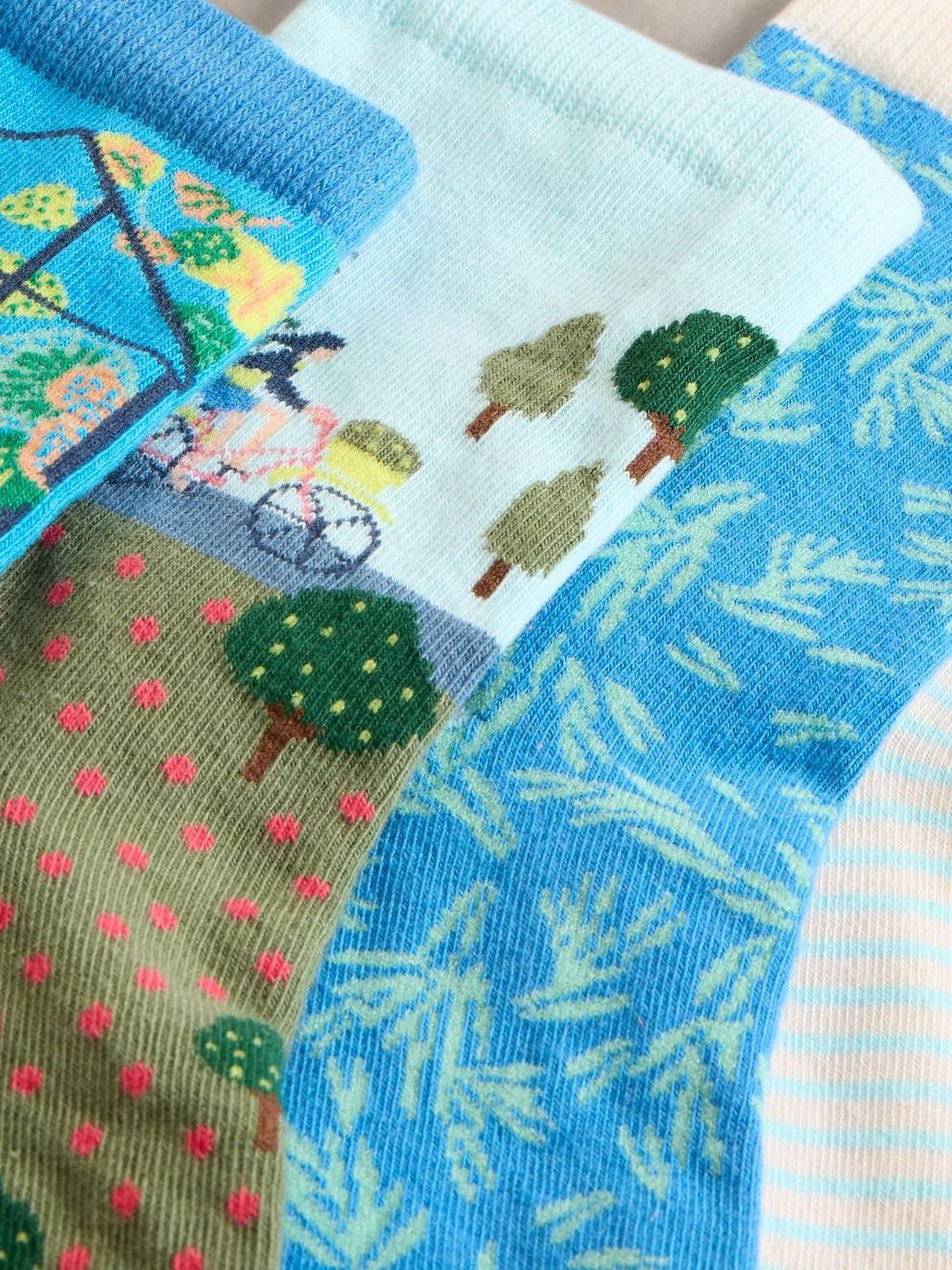 4PK Summer Days Ankle Socks in BLUE MLT - FLAT DETAIL