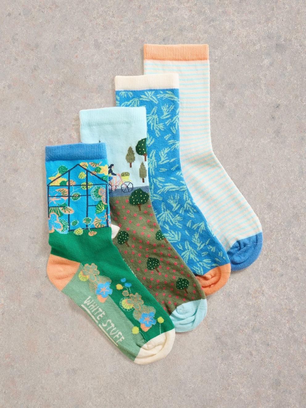 4PK Summer Days Ankle Socks in BLUE MLT - FLAT FRONT