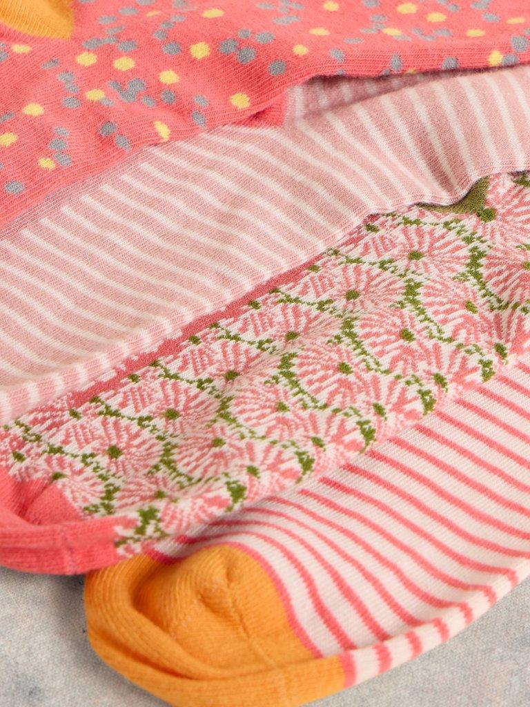 4PK Mixed Pattern Ankle Socks in PINK MLT - FLAT DETAIL