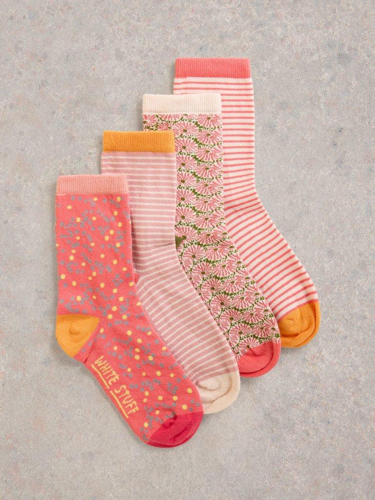 4PK Mixed Pattern Ankle Socks in PINK MLT - FLAT FRONT