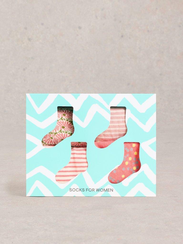 4PK Mixed Pattern Ankle Socks in PINK MLT - LIFESTYLE