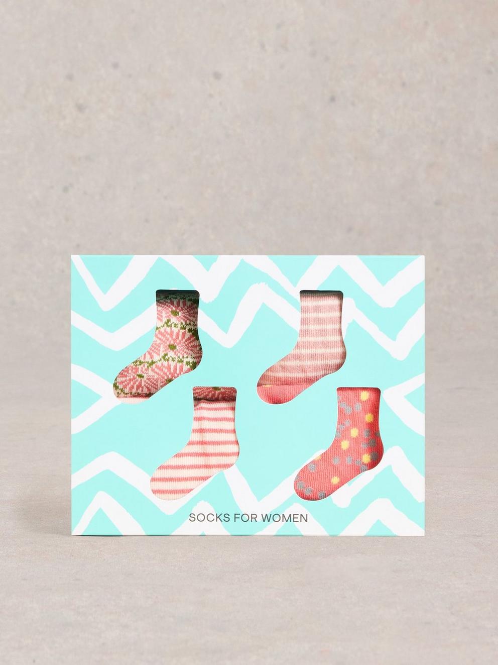 4PK Mixed Pattern Ankle Socks in PINK MLT - LIFESTYLE