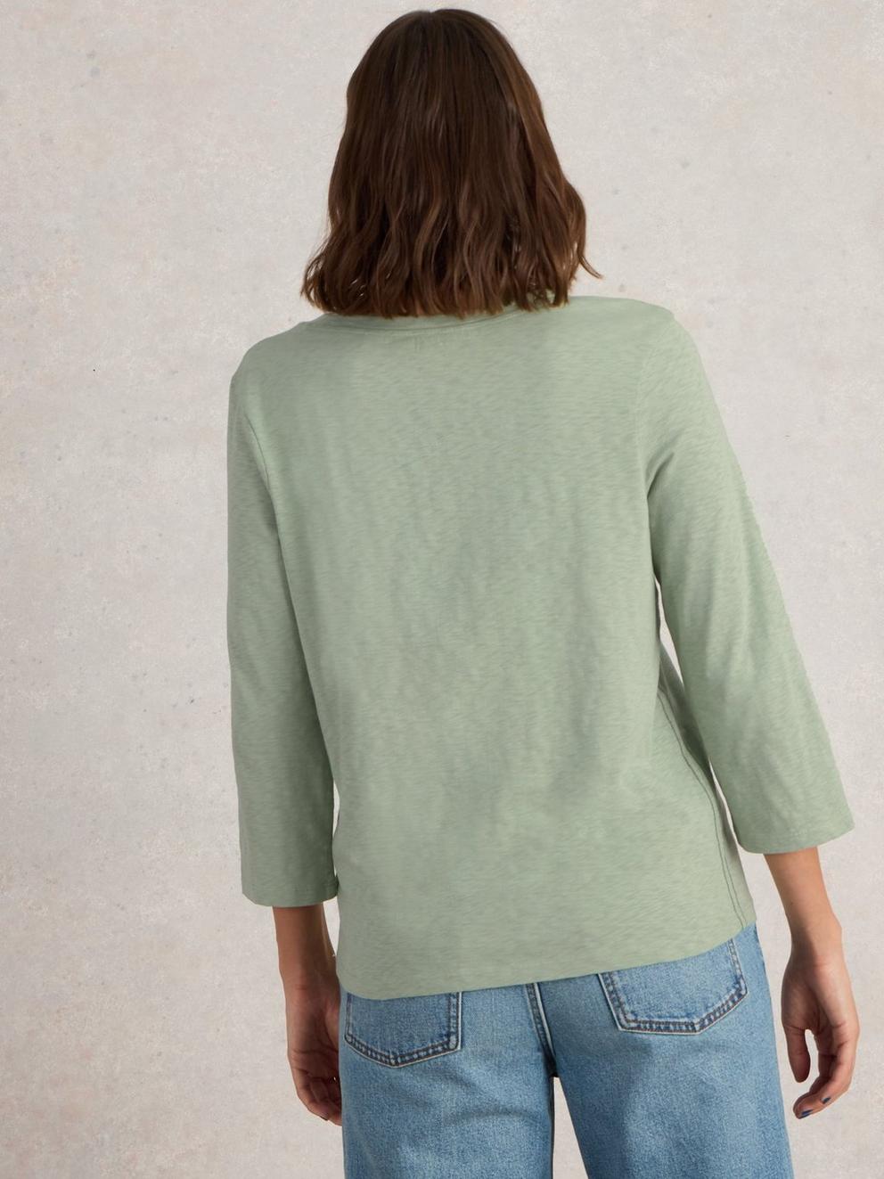 NADIA 34 SLEEVE TEE in KHAKI GRN - MODEL BACK