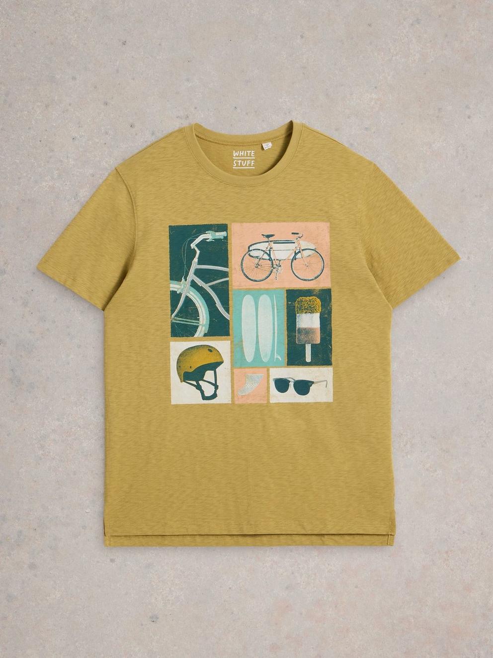 Holiday Bike Graphic Tee in KHAKI GRN - FLAT FRONT