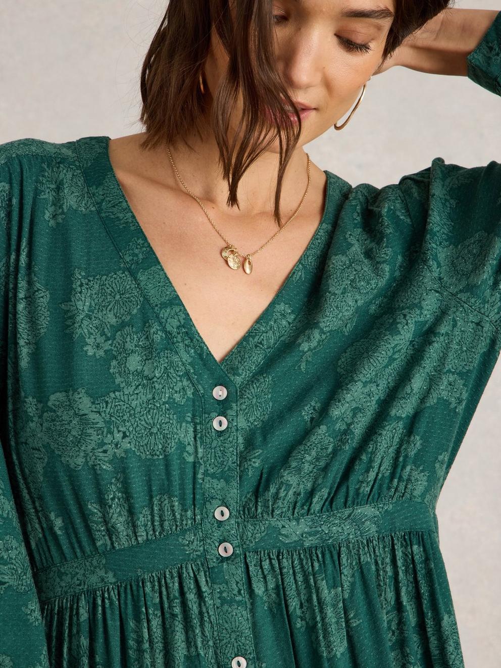 Phoebe Midi Dress in TEAL PR - MODEL DETAIL