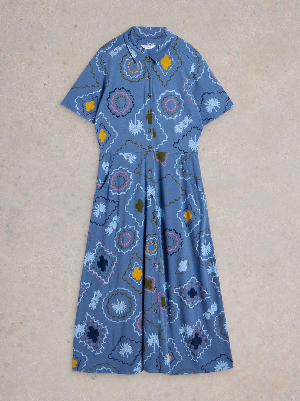 Pia Jersey Shirt Dress in BLUE PR - FLAT FRONT