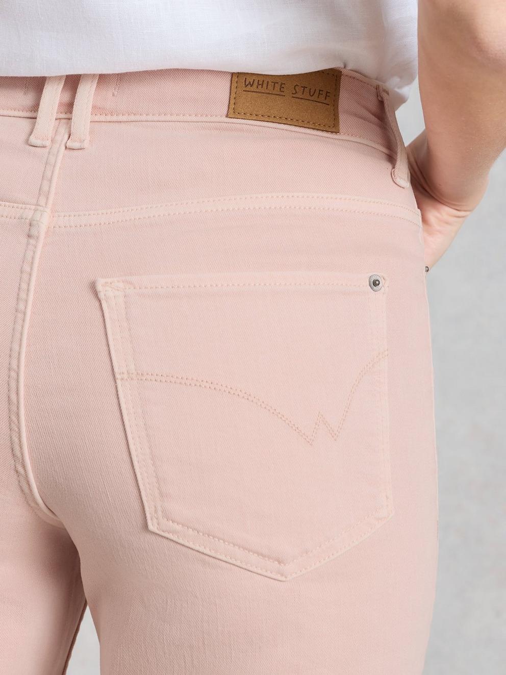 Blake Straight Jean Cropped in LGT PINK - MODEL DETAIL