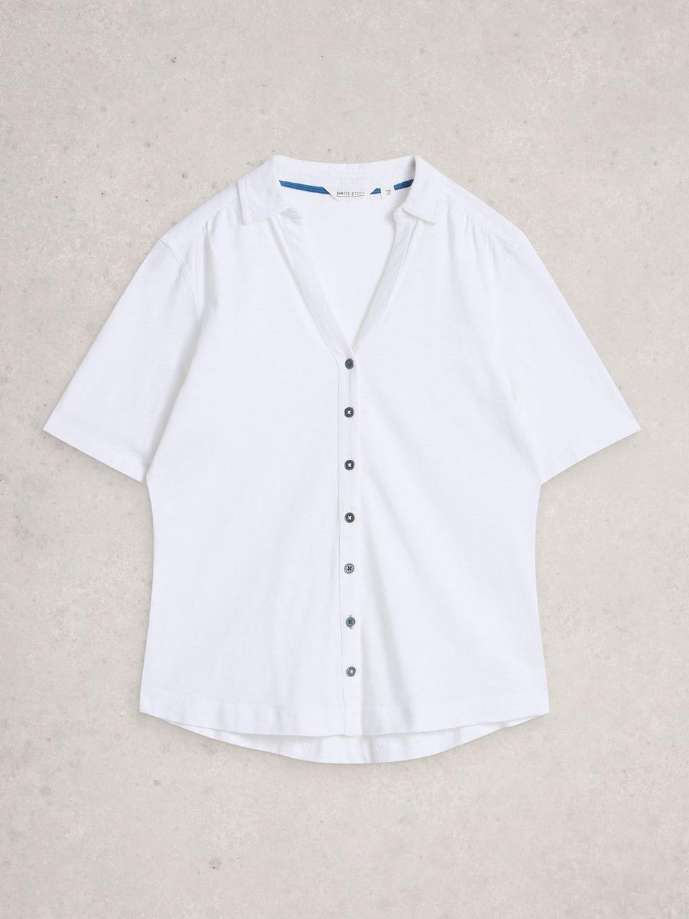 ANNIE SHORT SLEEVE JERSEY SHIRT in BRIL WHITE - FLAT FRONT