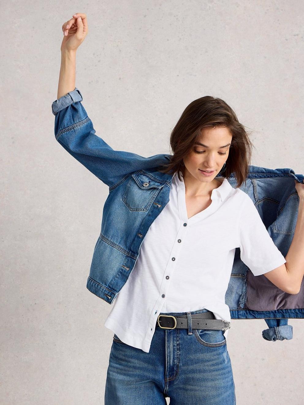 ANNIE SHORT SLEEVE JERSEY SHIRT in BRIL WHITE - LIFESTYLE