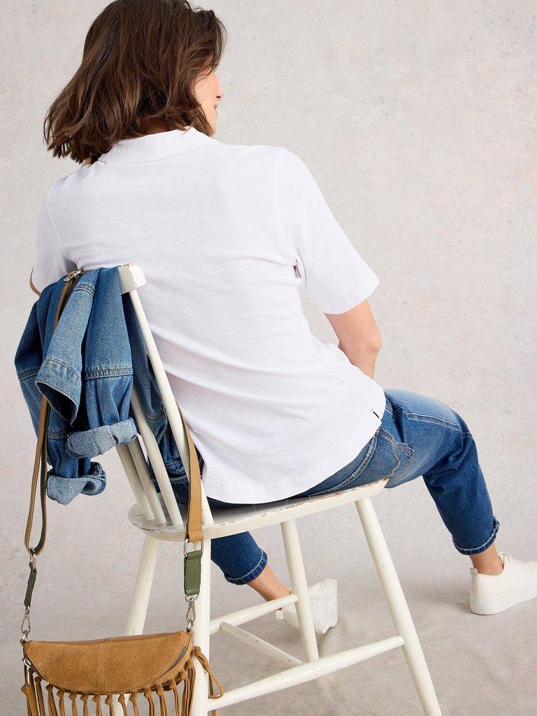 ANNIE SHORT SLEEVE JERSEY SHIRT in BRIL WHITE - MODEL BACK