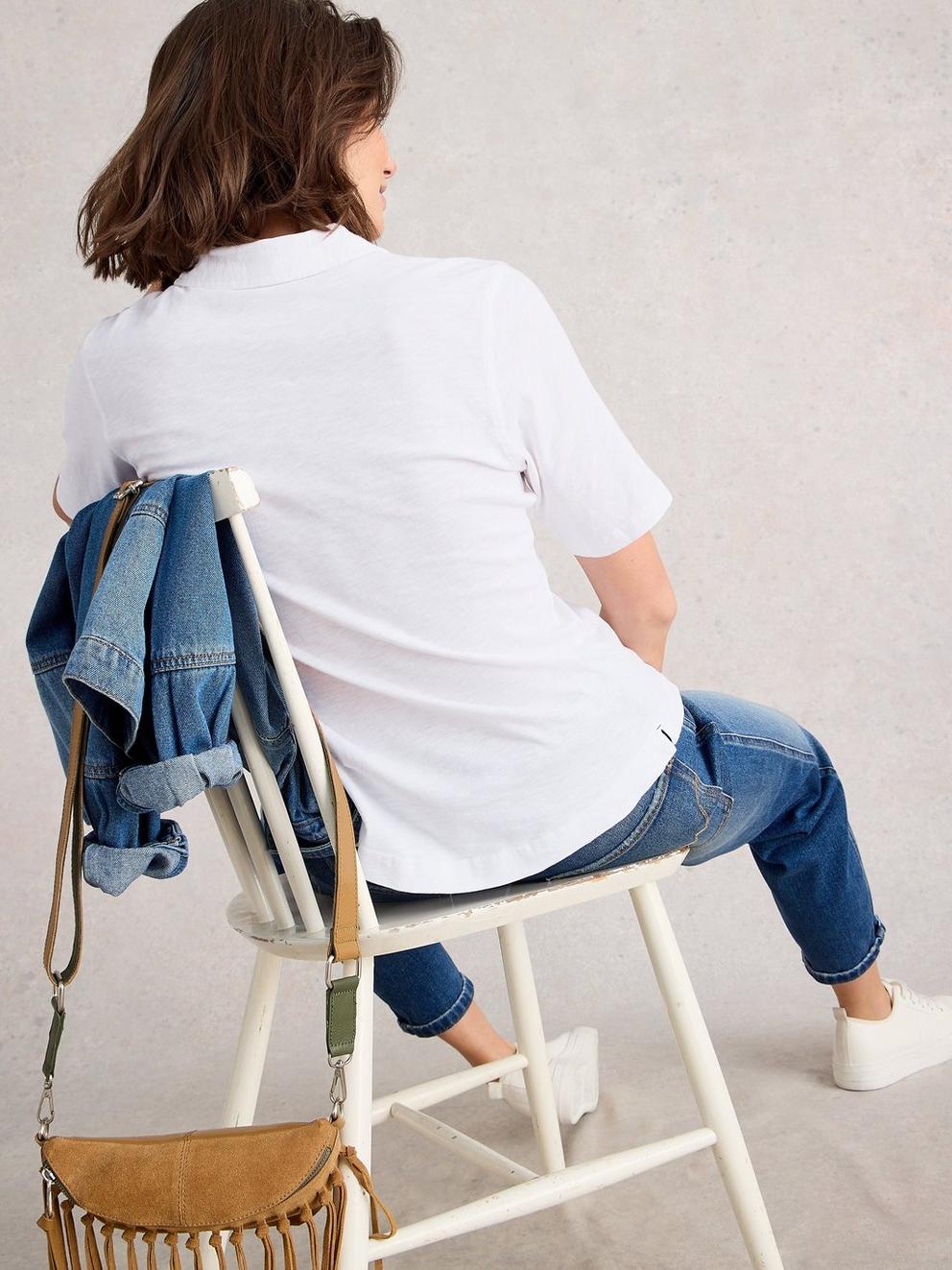 ANNIE SHORT SLEEVE JERSEY SHIRT in BRIL WHITE - MODEL BACK