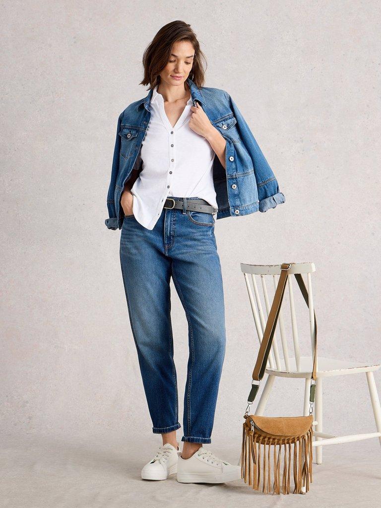 ANNIE SHORT SLEEVE JERSEY SHIRT in BRIL WHITE - MODEL FRONT