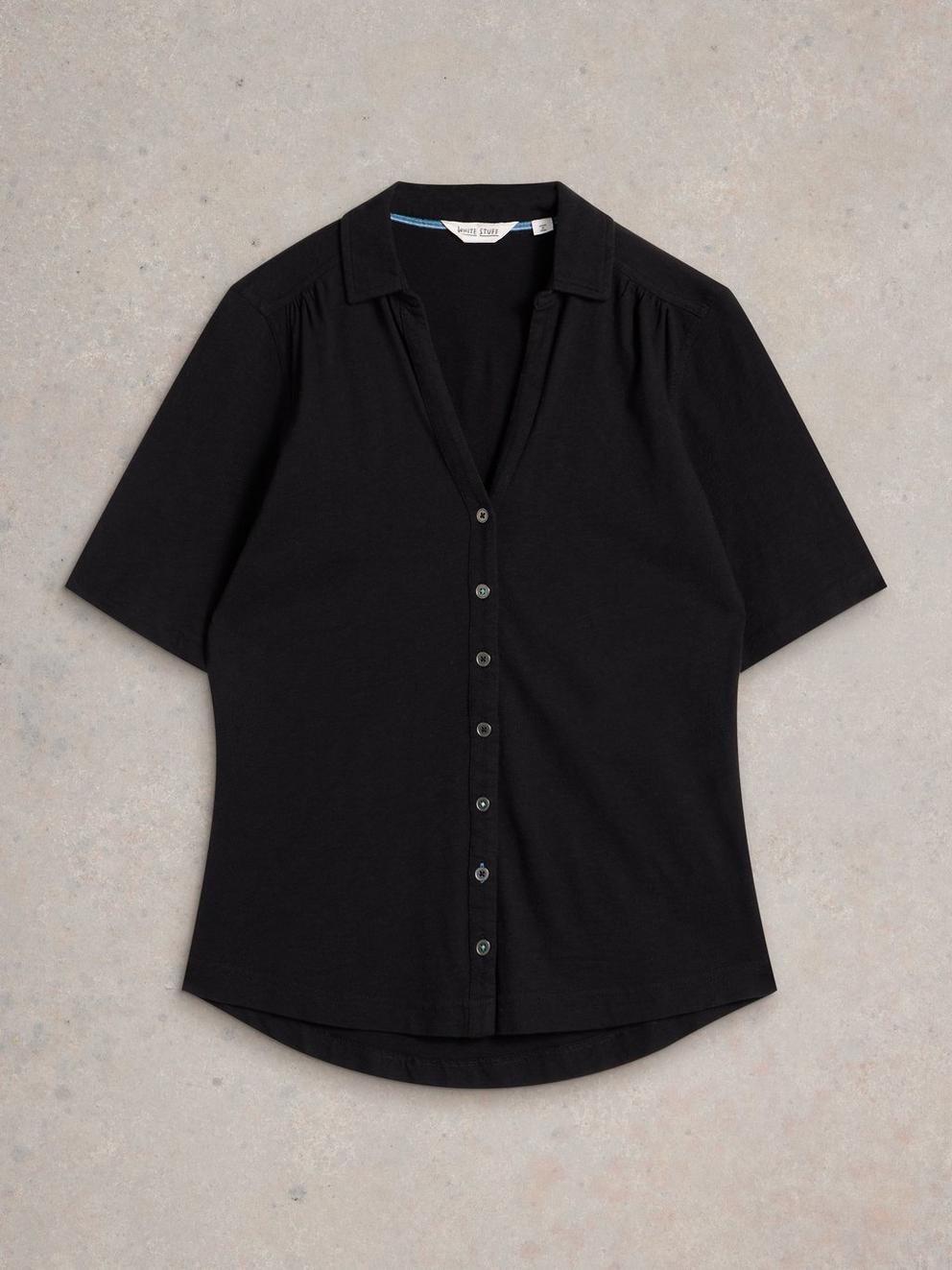 ANNIE SHORT SLEEVE JERSEY SHIRT in PURE BLK - FLAT FRONT