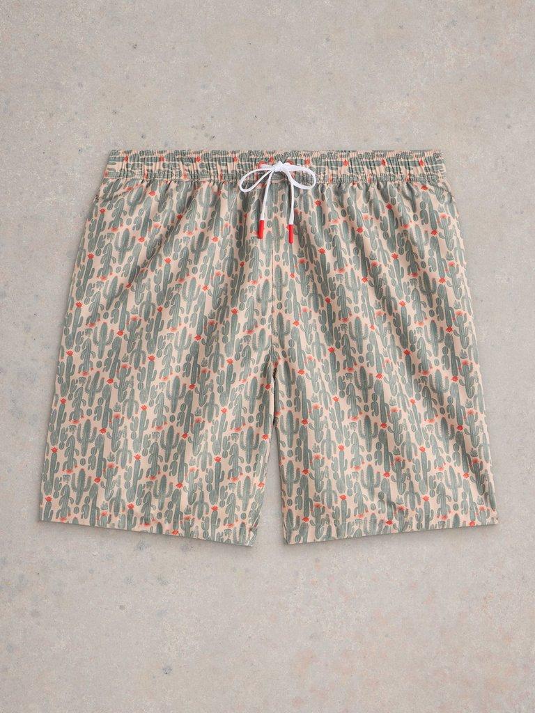 Cactus Print Volley Swimshort in NAT PR - FLAT FRONT