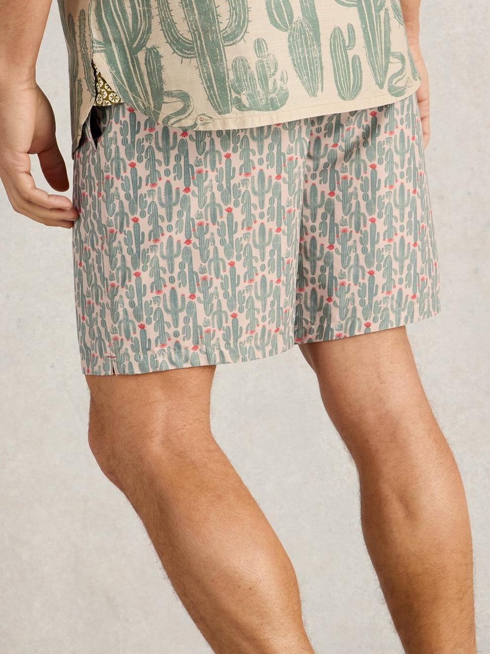 Cactus Print Volley Swimshort in NAT PR - MODEL BACK