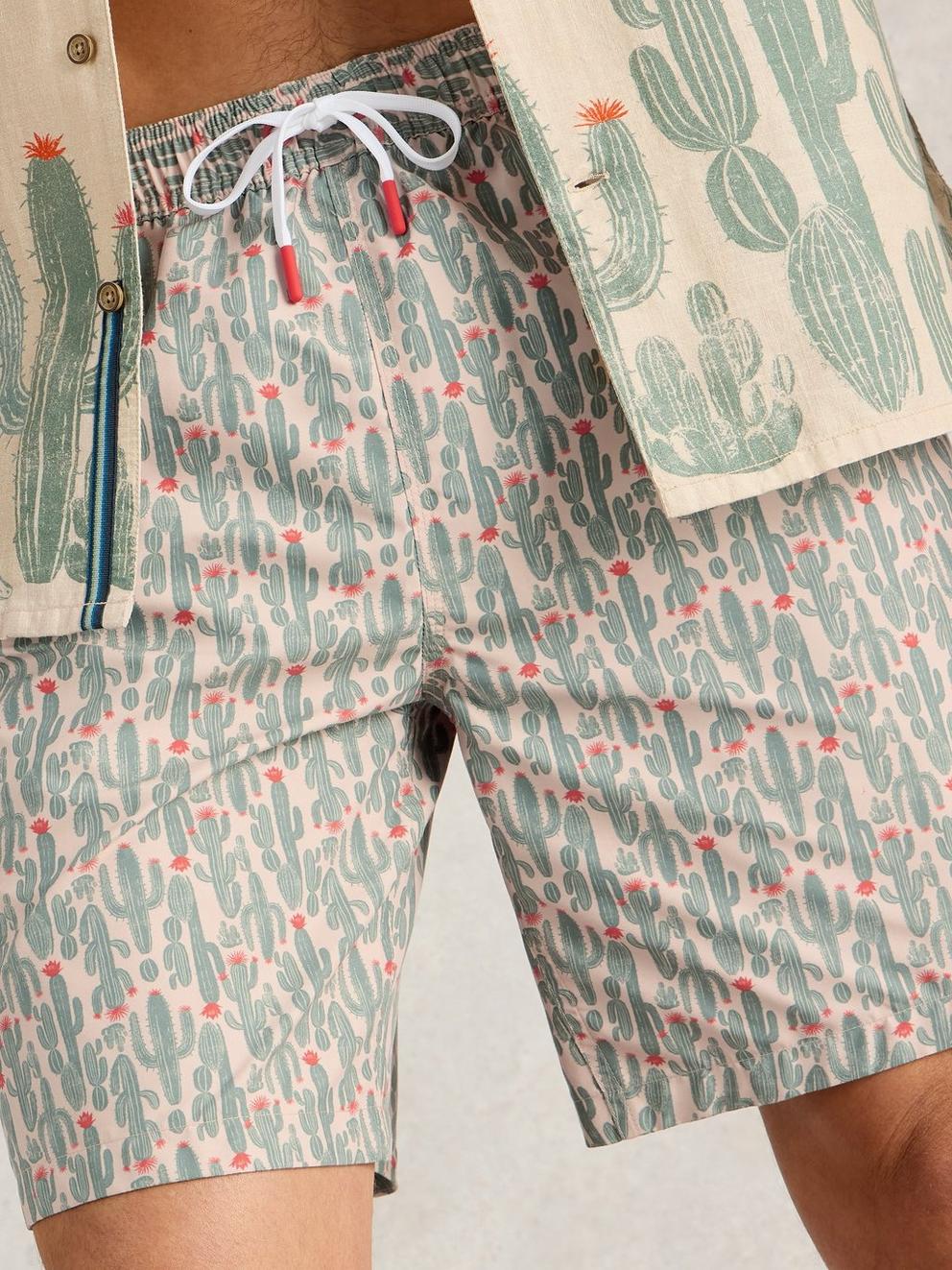 Cactus Print Volley Swimshort in NAT PR - MODEL DETAIL