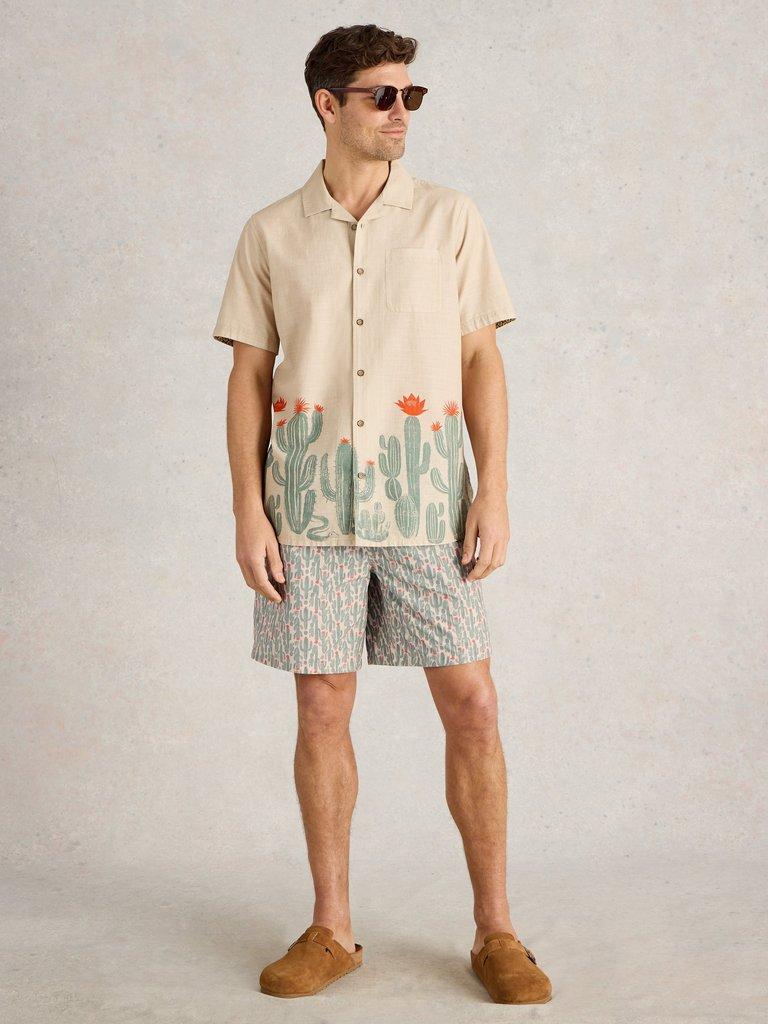 Cactus Print Volley Swimshort in NAT PR - MODEL FRONT