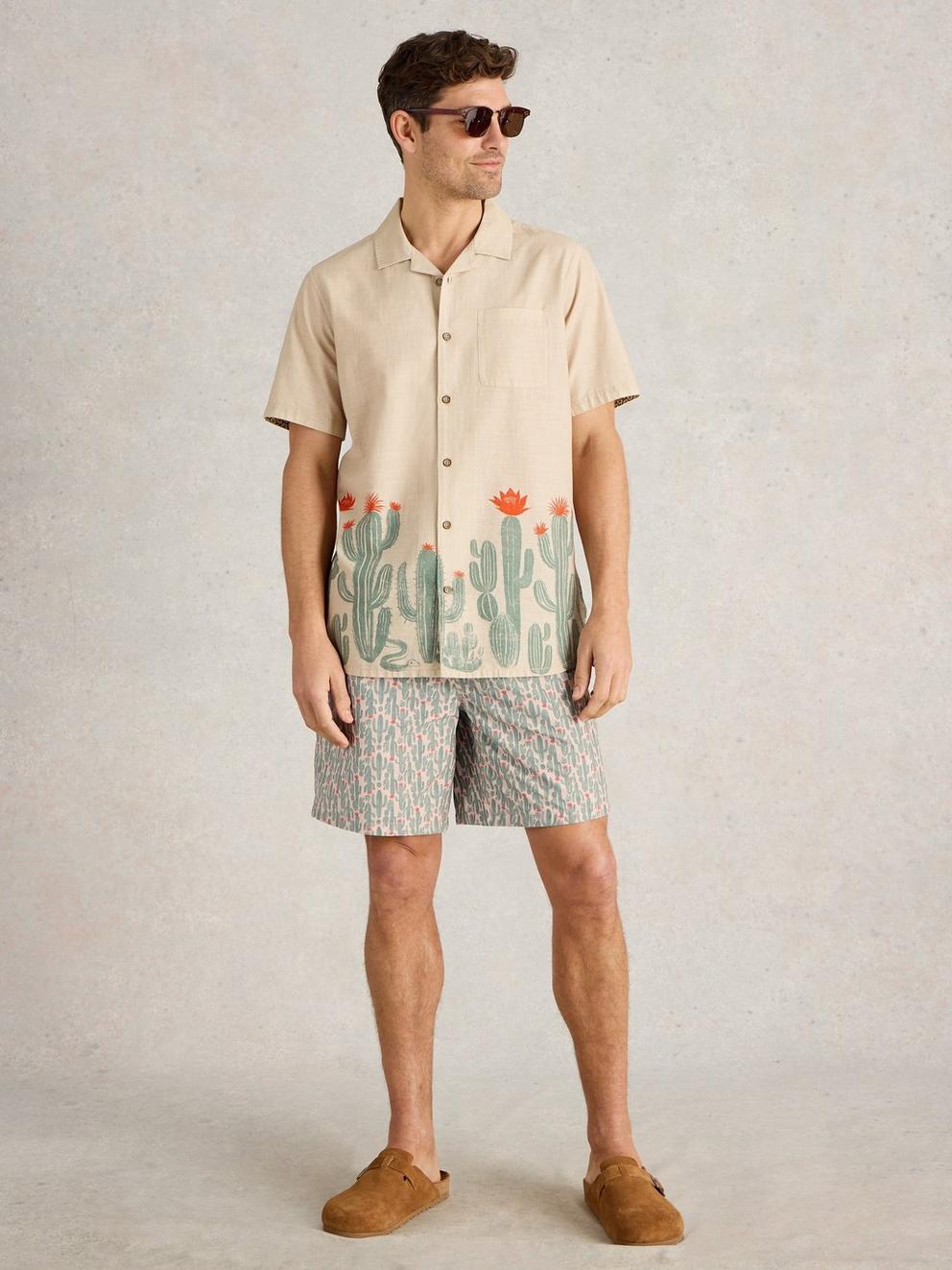 Cactus Print Volley Swimshort in NAT PR - MODEL FRONT
