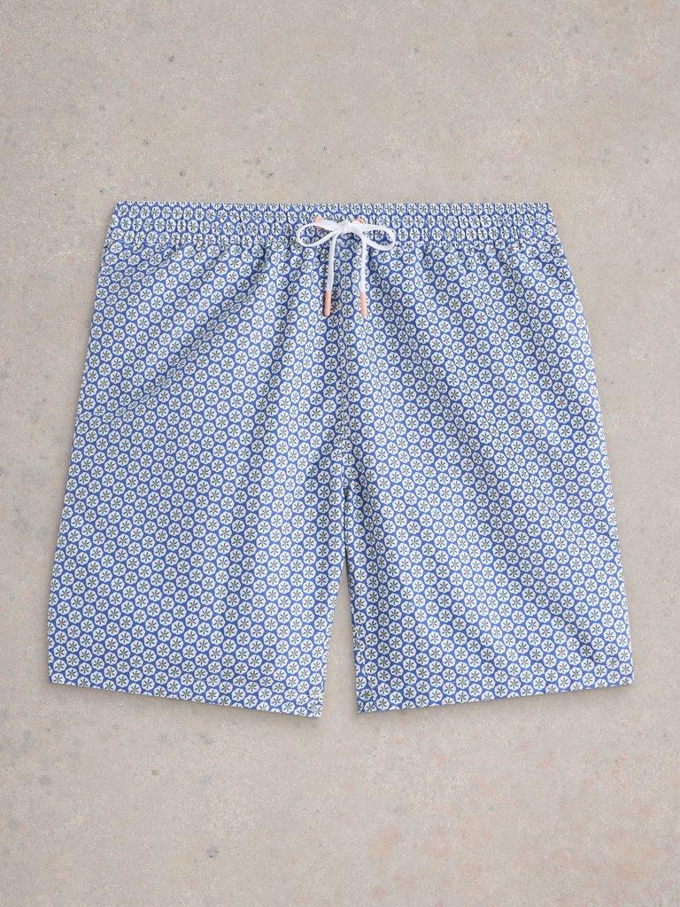 Geo Print Volley Swimshort in BLUE PR - FLAT FRONT