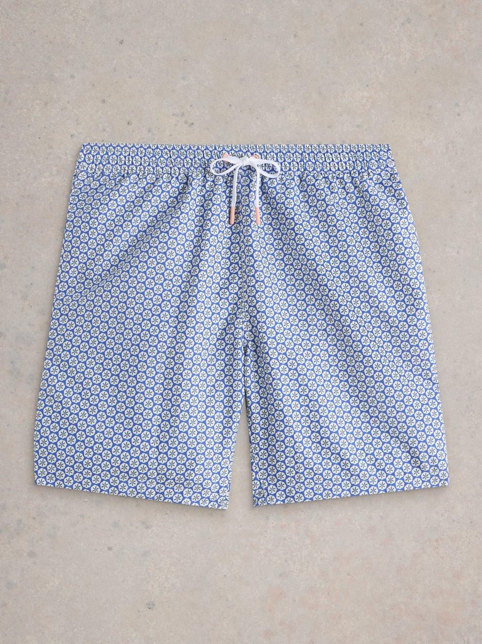 Geo Print Volley Swimshort in BLUE PR - FLAT FRONT